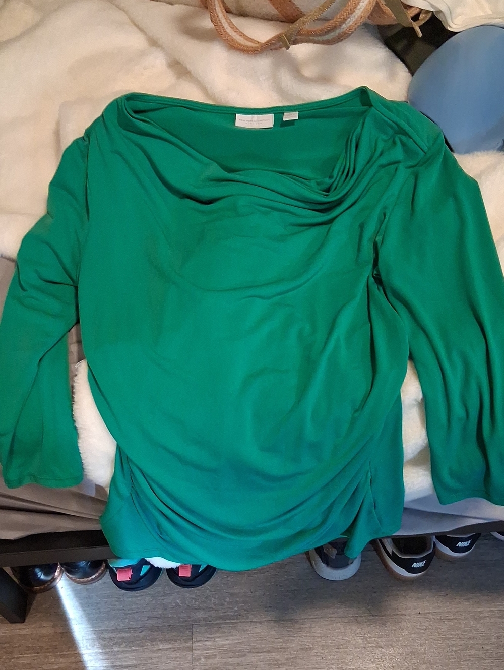 New York & Company Emerald Green Draped Cowl Neck Top